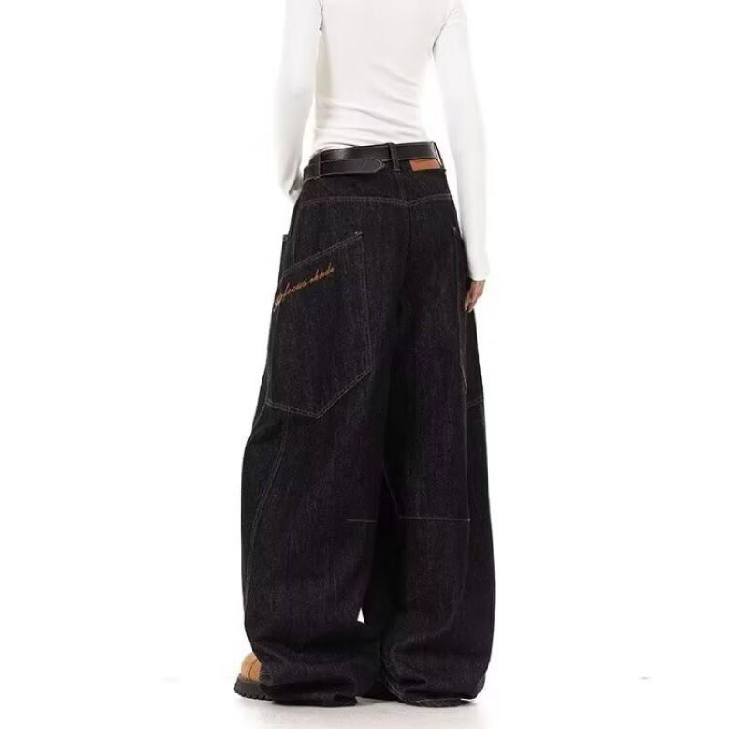 2026 Embroidered Denim Pants Loose Fit High Street Style Wide Leg Jeans Teens
