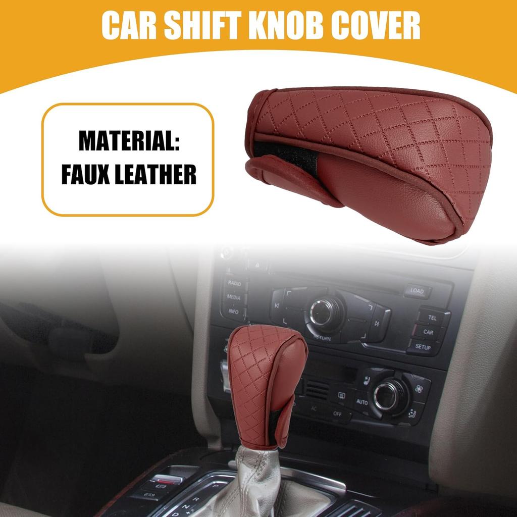 1 Pc Universal Car Shift Knob Cover - Automatic Car Knob Gear Sticky Protector Decorative - Faux Leather Wine Red
