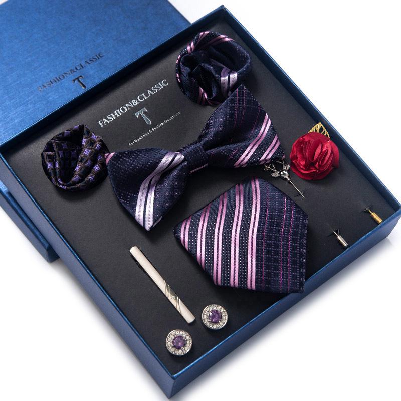 Men's 8-Piece Formal Accessory Set: Bow Tie, Corsage, Brooch, Cufflinks for Weddings.