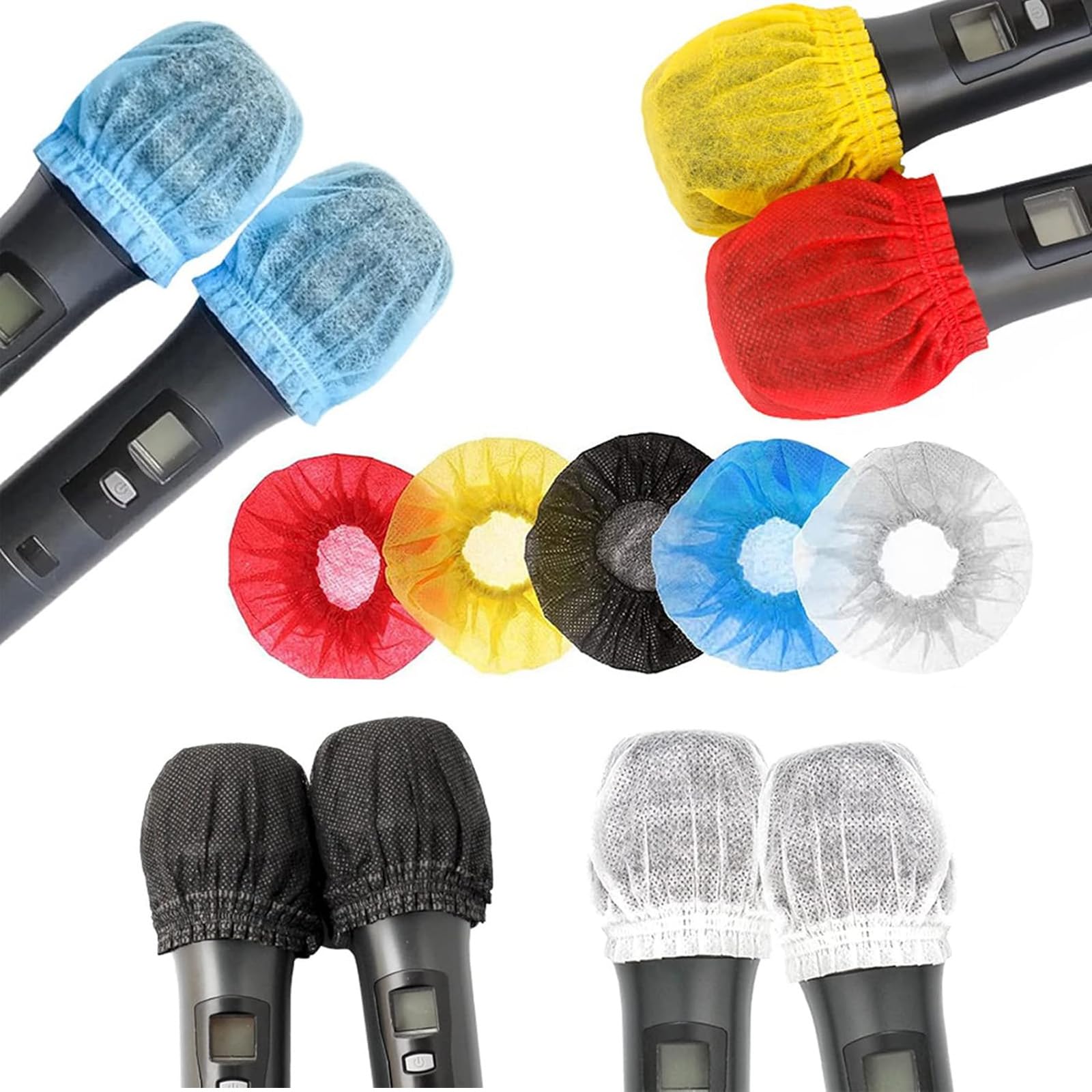 

BRIIKPP Disposable Microphone Covers, Pack of 200, Dustproof, Splash-Proof, Noise-Reducing, Non-Woven Fabric, Ball Shape, 5 Colors, for Karaoke,