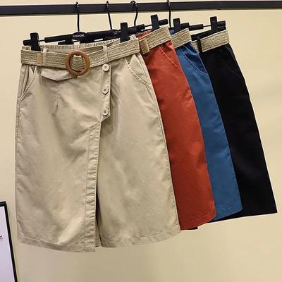 Gonna-Pantaloni da Donna Shorts Estivi Gamba Larga Blu Vita Alta Gamba Dritta Tasche Donna Corta Moda Culotte