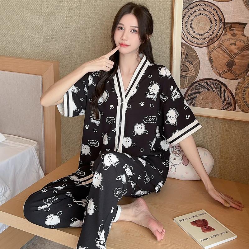 Summer short-sleeved bubble cotton yarn pleated pajamas female Internet celebrities popular trousers loungewear set