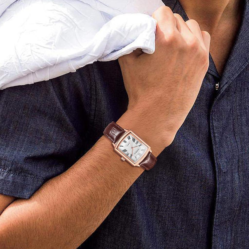 Square Watch with 3ATM Water Roman PU Leather Quartz Casual and Business Simple and Stylish Fashion Accessory Perfect Gift for and Day Men's Calendar,