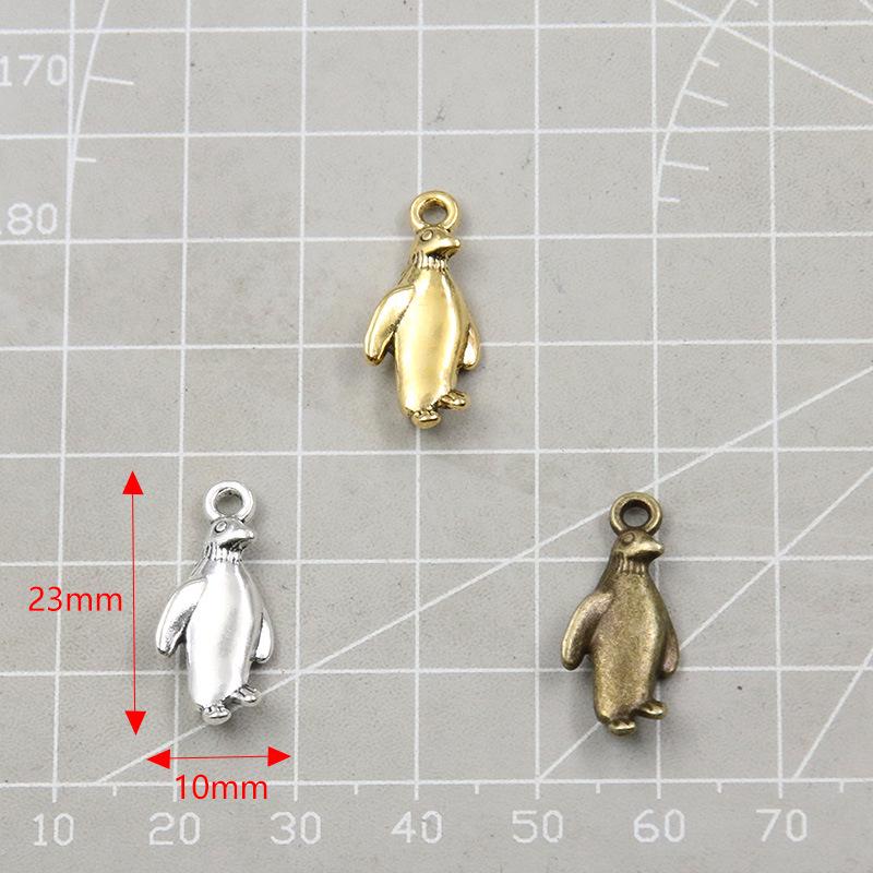 3-Color 10x23mm Alloy Retro Penguin Charm Pendant for DIY Jewelry and Accessories