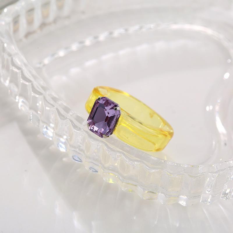 Chunky Resin Rings Candy Colored Transparent Square Rhinestone Inlay Comfortable Fit Fashion Jewelry for Girlfriend Gift
