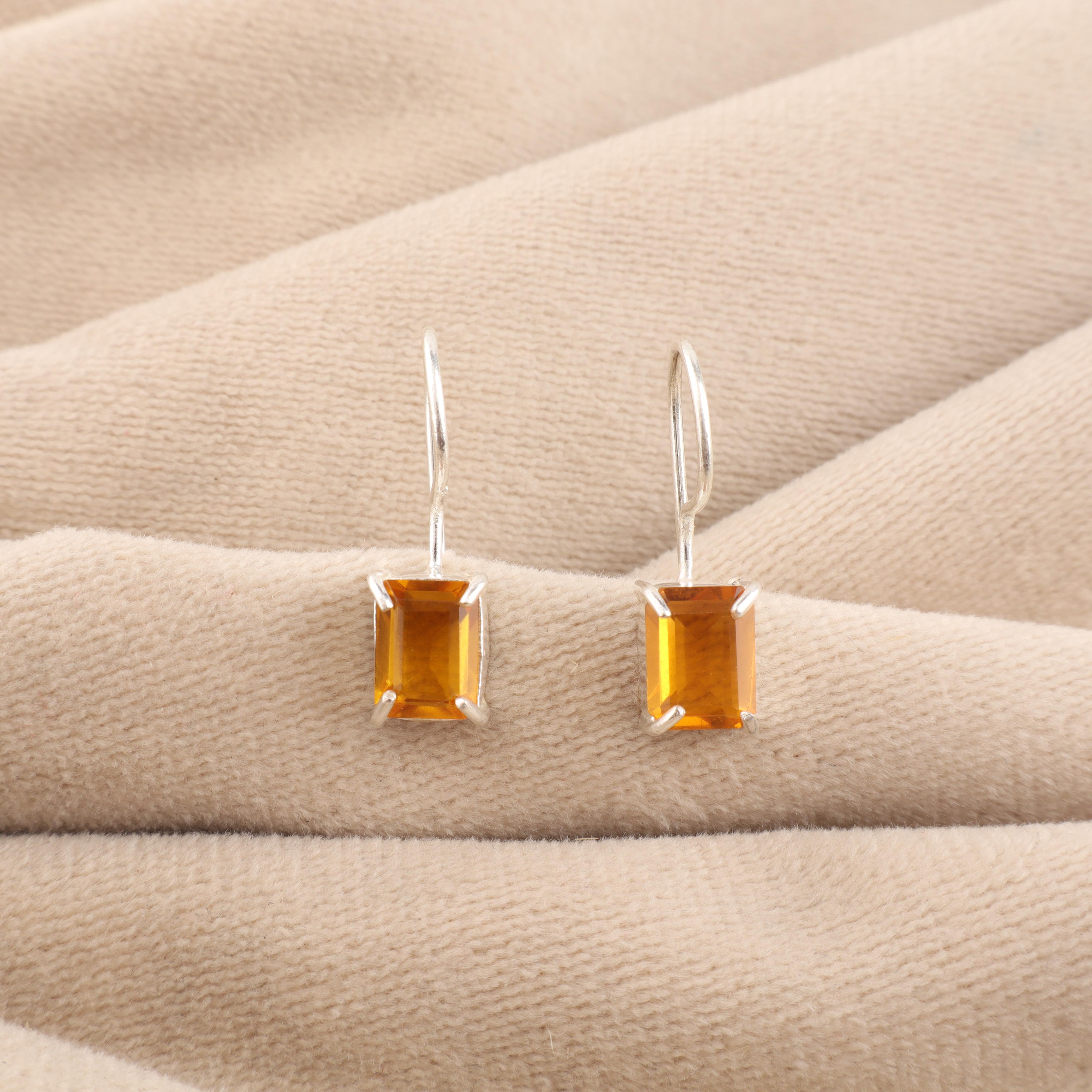 

Натуральний Цитрин Камінь Срібний Гачок Сережка 1 Срібло 925 проби Ручна робота Ювелірні вироби Для жінок EE-180-1