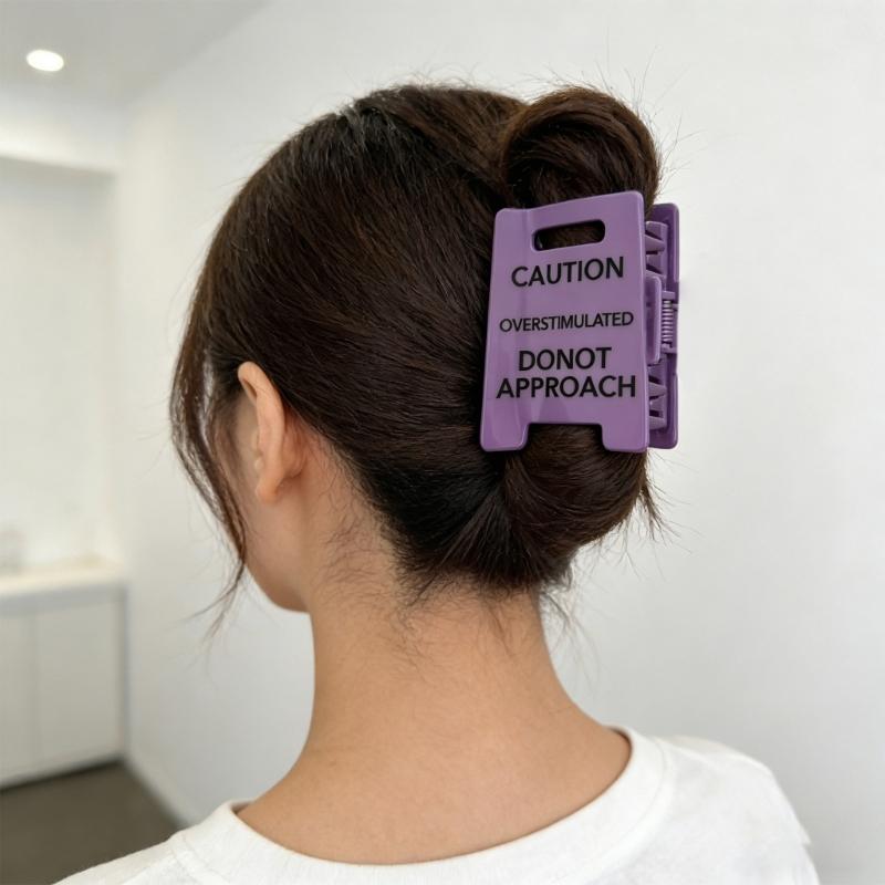 Funny Hair Claw Clip Overstimulated Sign Design Hairpin Fashion Hair Accessory for Long Time Wear Various Occasion