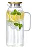 GLASKEY Square Glass Pitcher with Classic Stripe Water Pitcher with Handle for Juice Borosilicate Glass Carafe for Hot and Cold Brew Drinks 2.1L Lid,
