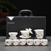 Kung Fu Mutton Fat Jade Gaiwan Teapot Set - Gold-Painted Luxury Tea Set