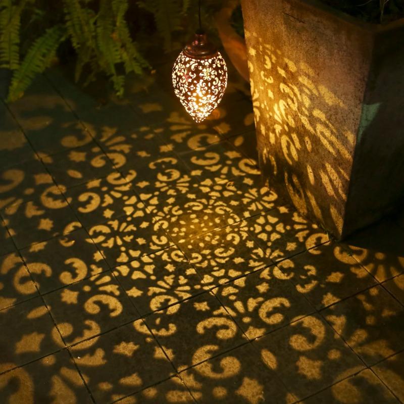 Outdoor Water Drop Shaped Solar Projection Light Waterproof Hollowed-Out For Garden Patio Stair Fence Street Landscape Balcony