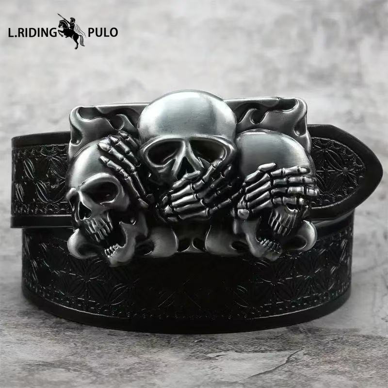 Cintura da Uomo con Fibbia ad Ardiglione in Lega Stile Punk alla Moda Personalità Dominante Retro Goffrato Tendenza