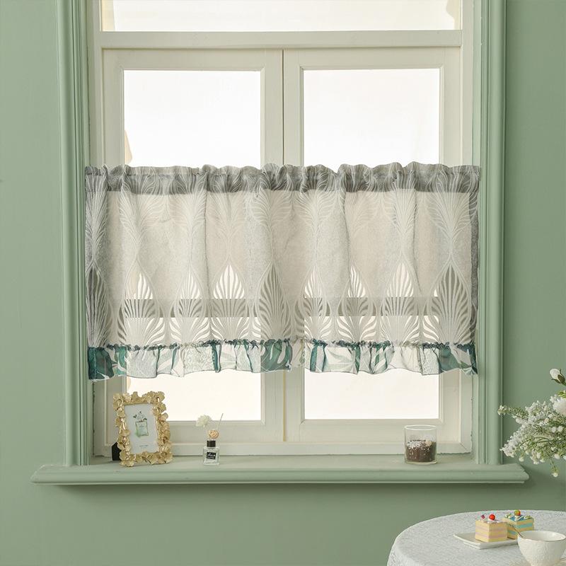 

Simple bay window half curtain short curtain partition curtain retro perforated embroidered curtain 1