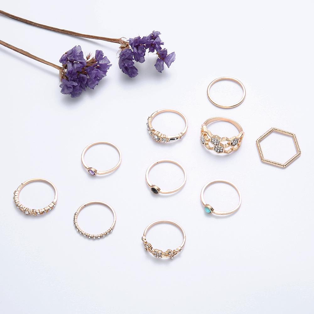 Fashion Diamond-Set Hollow Ring, Personalized Multi-Color Turquoise Joint Ring For Women