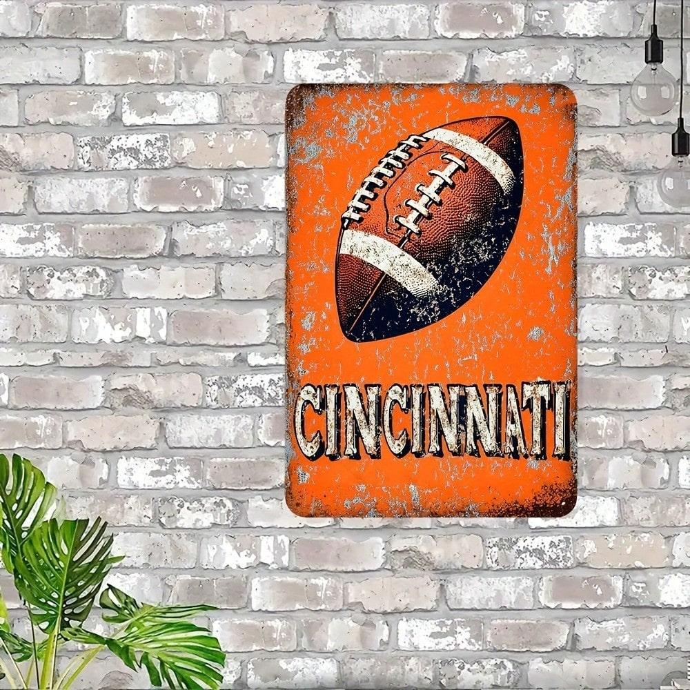Vintage Cincinnati Football Tin Sign 8x12 Inch Retro Metal Wall Art Pub Decor