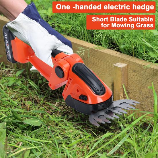 Cordless Electric Hedge Trimmer, 2-in-1 Handheld Grass Shears with 2 Batteries and Charger
