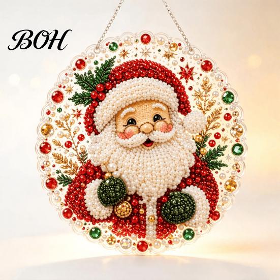 Acryl Hängende Ornamente Weihnachten Strassstein Malset, DIY Kranz Kunsthandwerk für Erwachsene, Doppelseitiges Feiertagsgeschenk Fensterornament für Freunde,