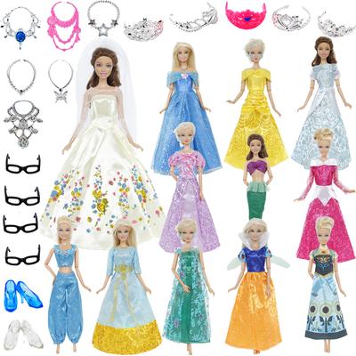 2x Kleider / Plastikschmuck Spielzeug Märchen Ballkleid Cartoon Prinzessin Accessoires Kleidung für Für Ba Puppe Bie Baby Mädchen Spielzeug