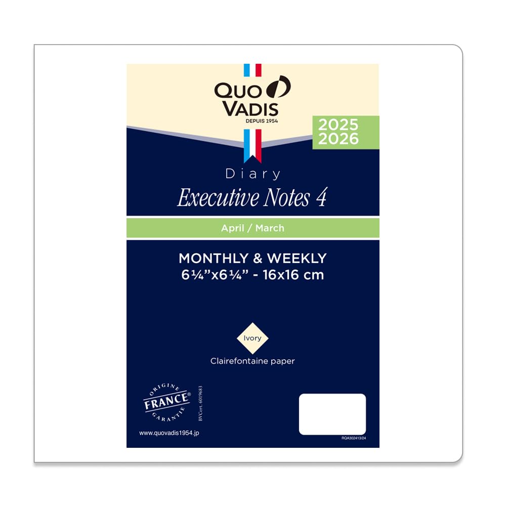 

Quovadis Notebook April Diary Note Size 16 x 16 QUOVADIS [Starting 2025] Executive 4/Refill (Weekly Vertical/Square cm) qv602rech-pe