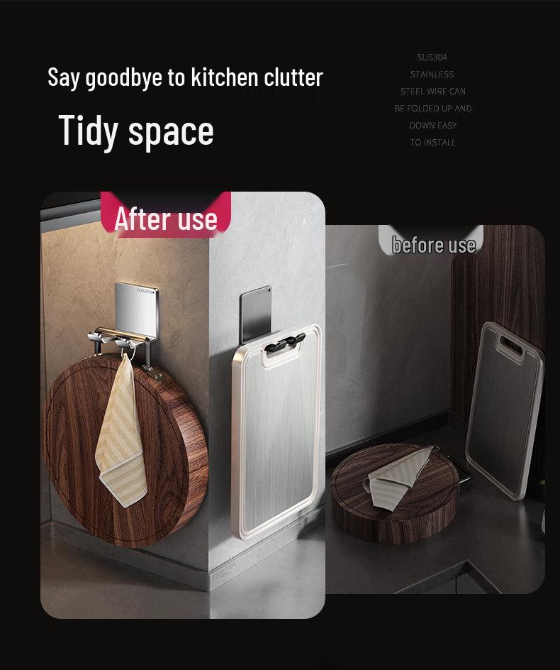 Wall-Mounted Cutting Board Holder with Heavy-Duty Load Bearing, No-Hook Installation