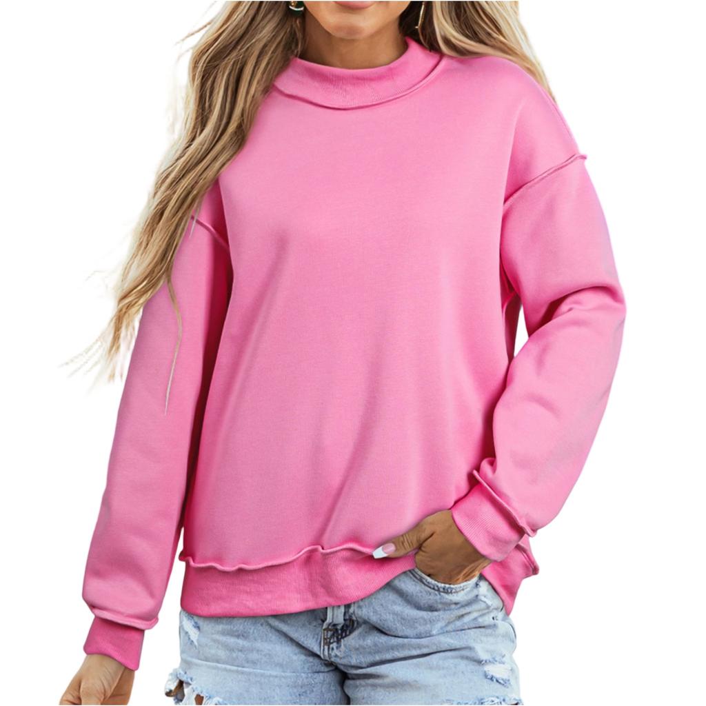 Women's Casual Pullover Sweatshirt Long Sleeve Crew Neck Solid Color Loose Fit Lightweight Top for Everyday Wear