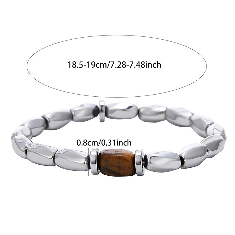 Vintage Tiger Eye Stone Bracelet For Men Irregular Shaped Silver Color Gallstones Beaded Bracelet Cool Elastic Wristband Gift