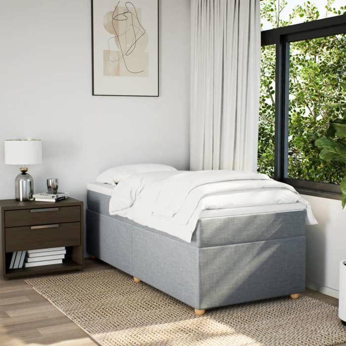 Maison Exclusive - Sommier à lattes de lit avec matelas Gris clair 90x200 cm Tissu