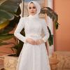 Women Lace Dress Ecru Off White Islamic Muslim Belted Hijab Clothing Modern Wedding Wedding Circumcision Mother After Party