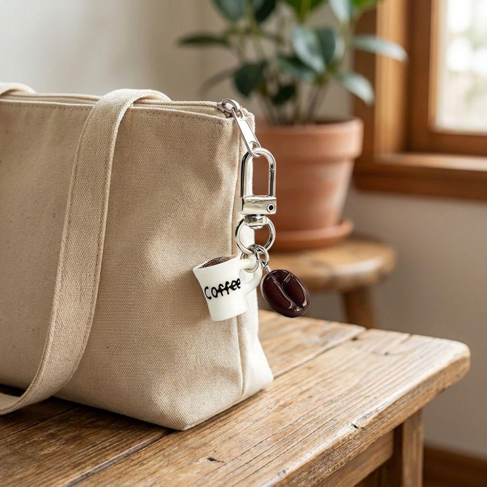 Simulation Coffee Beans Keychain Resin Realistic Coffee Pendant for Luggage Zippers