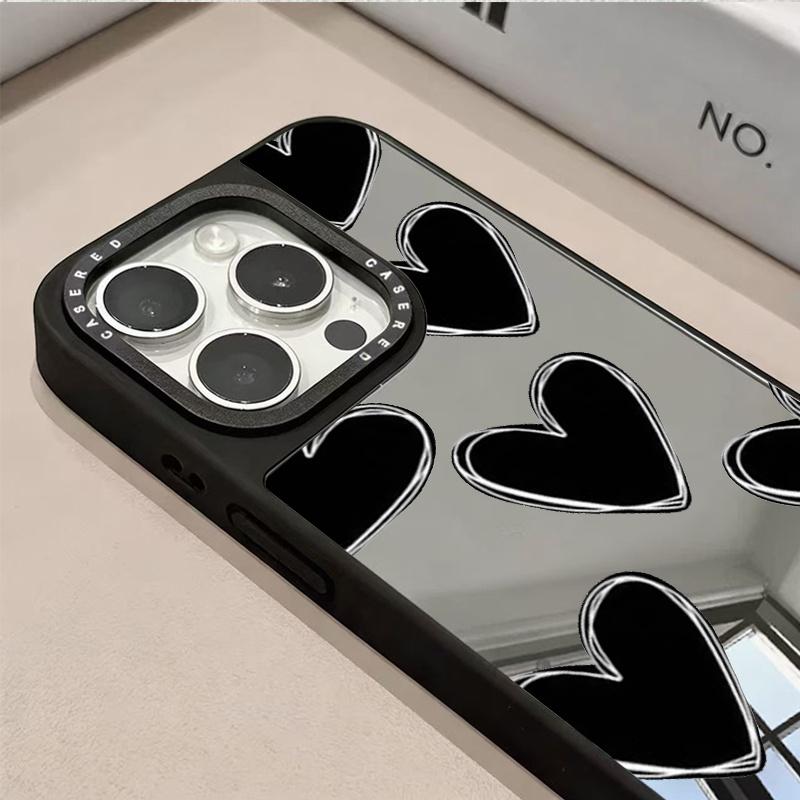 Simple Heart-shaped Pattern Multifunctional Makeup Mirror Phone Case Suitable for iPhone 17 16 15 14 13 12 11 Pro/Max/Plus