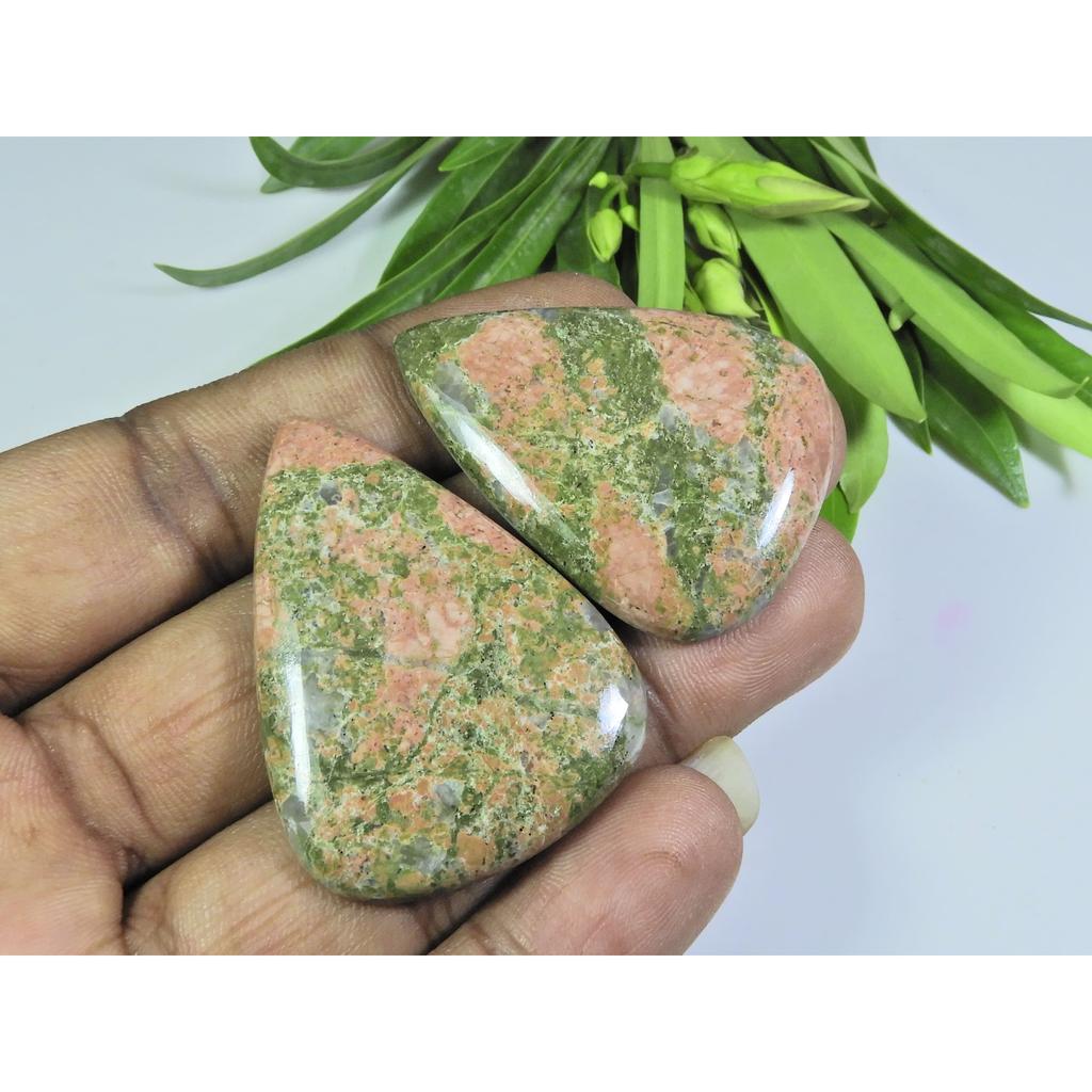 137Cts.2Pcs Natural Unakite Pear Shape Cabochon Loose Gemstone 32X43-33X46MM A-103