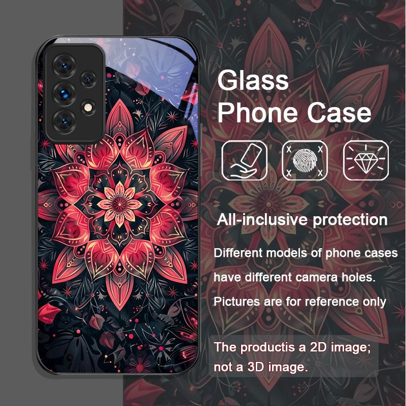Vintage Mandala Lotusblumenmuster Gehärtetes Glas Handyhülle für Samsung Galaxy A56 A72 A55 A54 A53 A52 A36 A15 A14 A13 Cover
