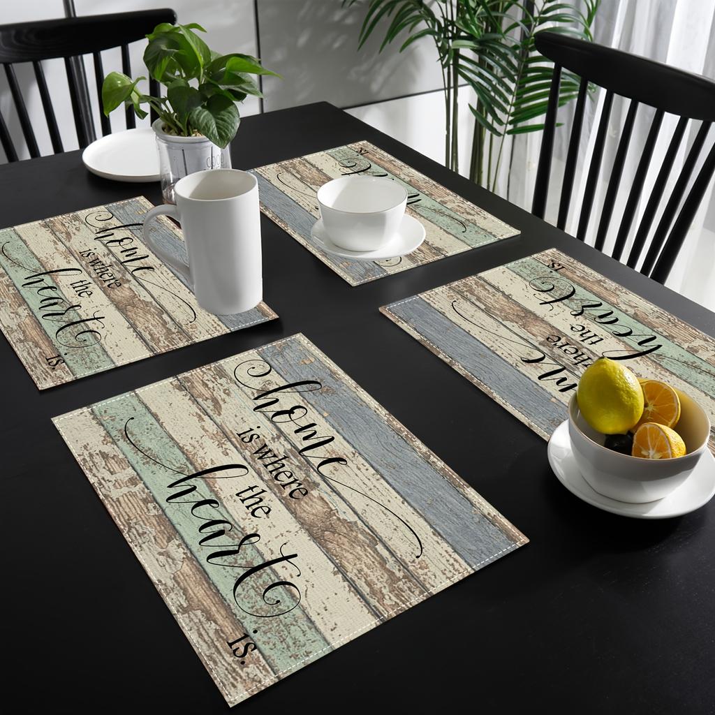 VIKAMAVintage Wood Grain "Home" Quote Dining Mat, American Countryside Dining Table Mat, Warm Family Style Insulated Dining Mat