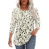 Women's Casual Loose Fit Round Neck Top Three Quarter Sleeve Blouse Lightweight Floral Print Shirt with Button Detail