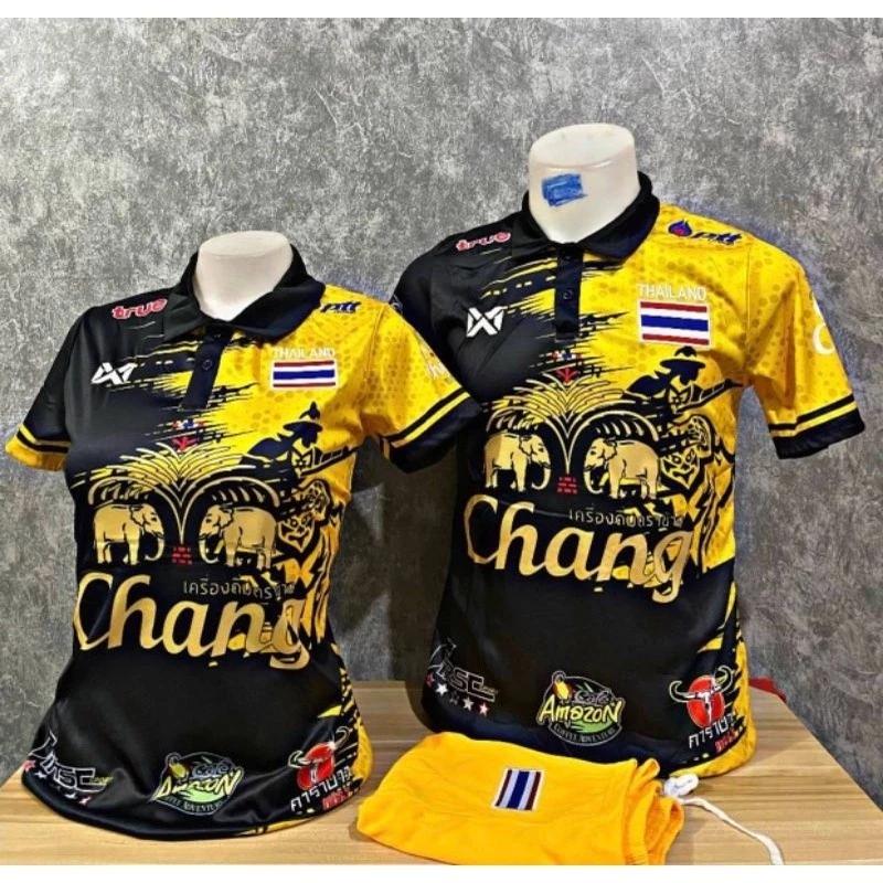 THAILAND National Football Soccer Vintage Polo Shirt Sport Training JERSEY CHEER Print Quick Dry Short Sleeve Uniform Elephant Logo Polyester Spandex