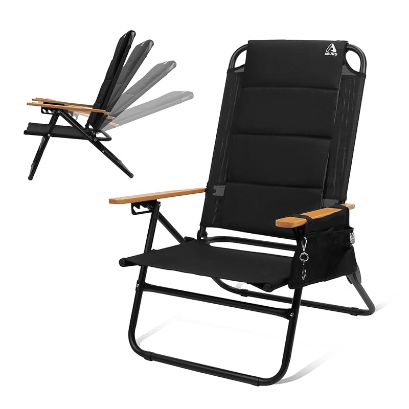 

ARURU camping chair reclining | Foldable/4-stage adjustment Comfortable and warm cushion for all seasons & beech armrests Outdoor/barbecue/bonfire