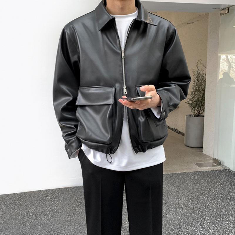 Leather Jacket Men's Spring and Autumn New Casual Lapel Motorcycle Jacket Korean Style Trendy Handsome Versatile Jacket