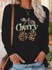Streetwear Leopard Cherry Printed Long Sleeve Shirt Funny T Shirt Women's Print T-Shirt Crew Neck Top Tee Tshirt Casual