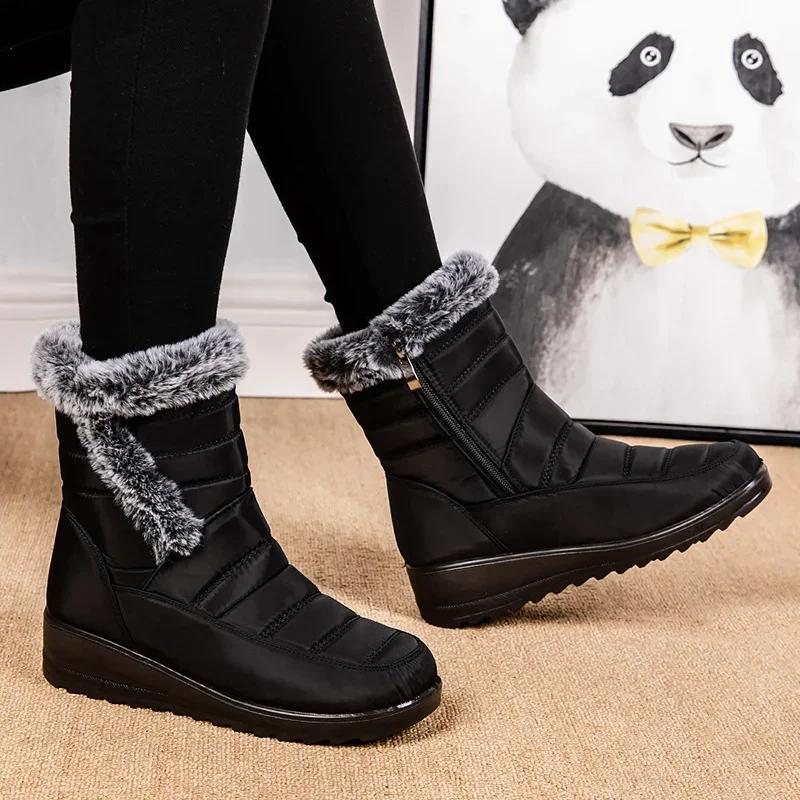 Non Slip Waterproof Snow Boots Women Plus Size 44 Faux Fur Platform Winter Boots Woman Warm Plush Ankle Booties Cotton Shoes