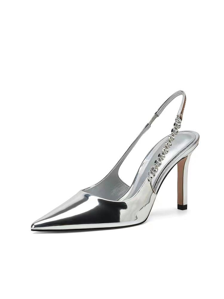 

Light mouth silver temperament high heels women s thin heels high sense daily wear beautiful word with pointed single shoes 34