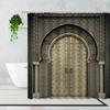 Tenda da Doccia Marocchina 3D Cancello Invecchiato Motivo Geometrico Design Porta d'Ingresso Ingresso Stile Orientale Architettonico Tende da Bagno