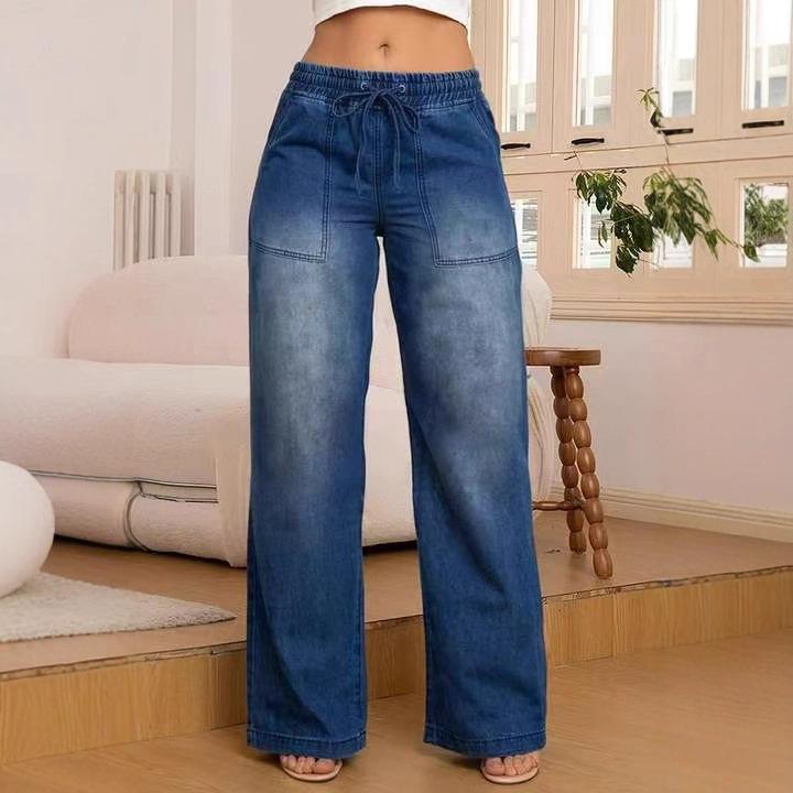 Women's Light Blue Wide Leg Straight-Leg Jeans - Stylish and Comfortable Denim Pants for Effortless Fashion