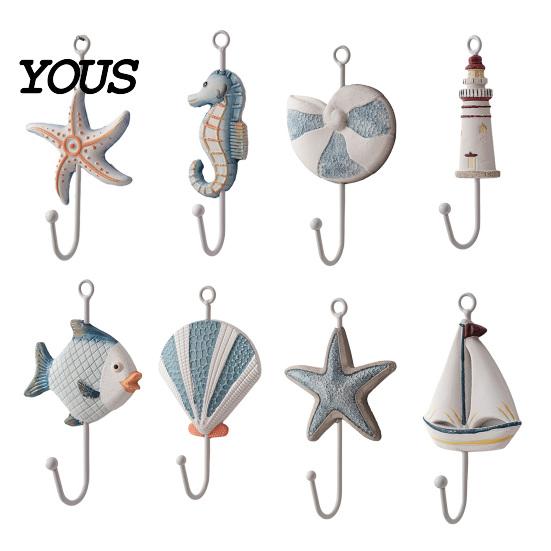 Creative Wall Hook Wooden Hook, Mediterranean Style Decorative Coat Sturdy Hooks for Clothes Durable Hanger Home Decor Keys Umbrellas Scarves
