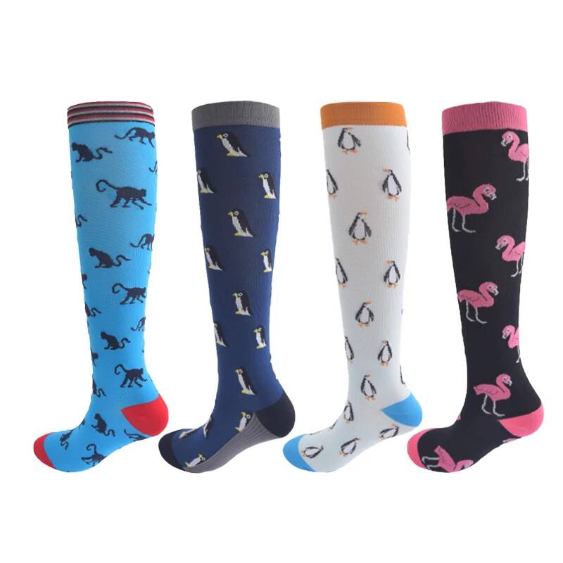 Sport Compression Stockings Pattern Stripes Dots Plant Fruits Animals Balloon Flamingo Monkey Pressure Compress Socks