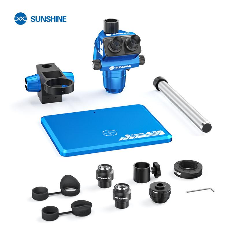 SUNSHINE M8T Ultra 6-72X Continuous Zoom Microscope 350mm Adjustable Column Base 0.5X with Large Stand for Phone Repair Tools