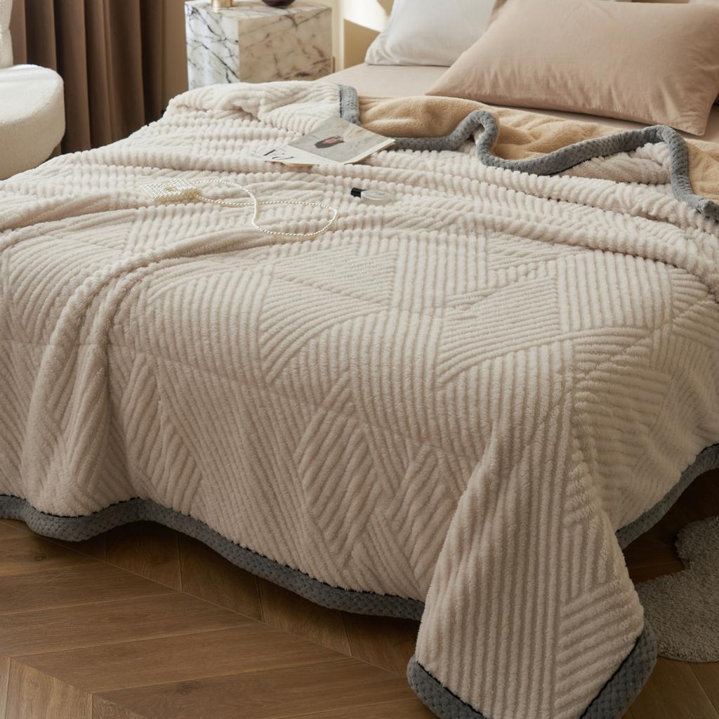 Heavyweight Coral Fleece Blanket Double Layer Plush Autumn Winter Warm Bed Blankets Fashion Striped Taffeta Plaid for Sofa Naps
