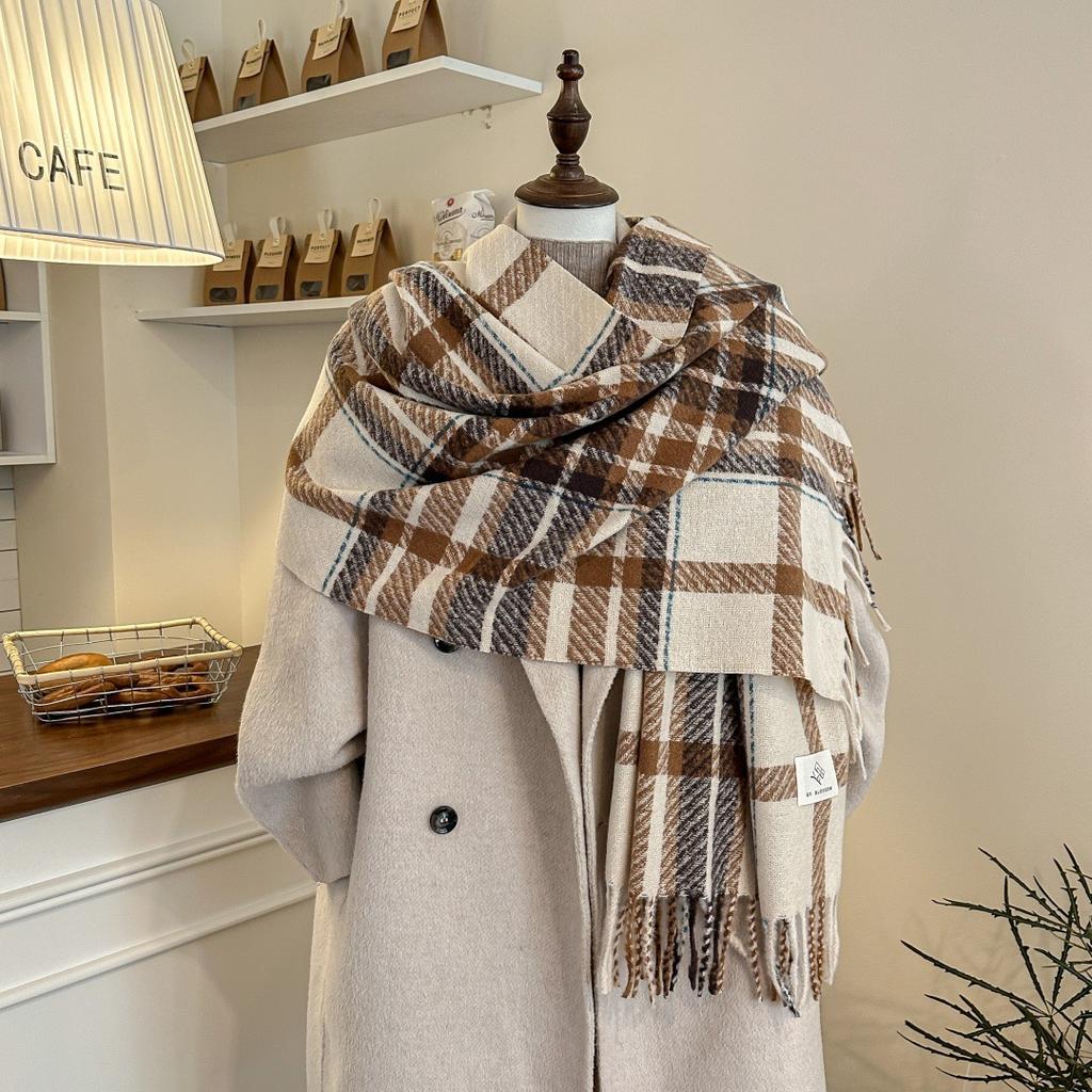 Retro plaid Japanese and Korean atmosphere plaid scarf women's plaid series contrasting color warm shawl student scarf