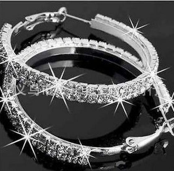 Korean Fashion Geometric Double Row Rhinestone Crystal Hoop  Stud Earrings