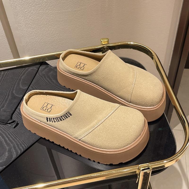 Fashion 2024 New Mules Slippers Women Shoes Khaki Casual Slippers Flat Cover Toe Slides Platform Loafers Comfortable Versatile Women's