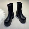 Mode 9CM Hohe Klobige Stiefel Mode Schnürung Dick Absatz Dicke Sohle Motorradstiefel Wasserdichte Plateau Hinterer Reißverschluss Damenschuhe