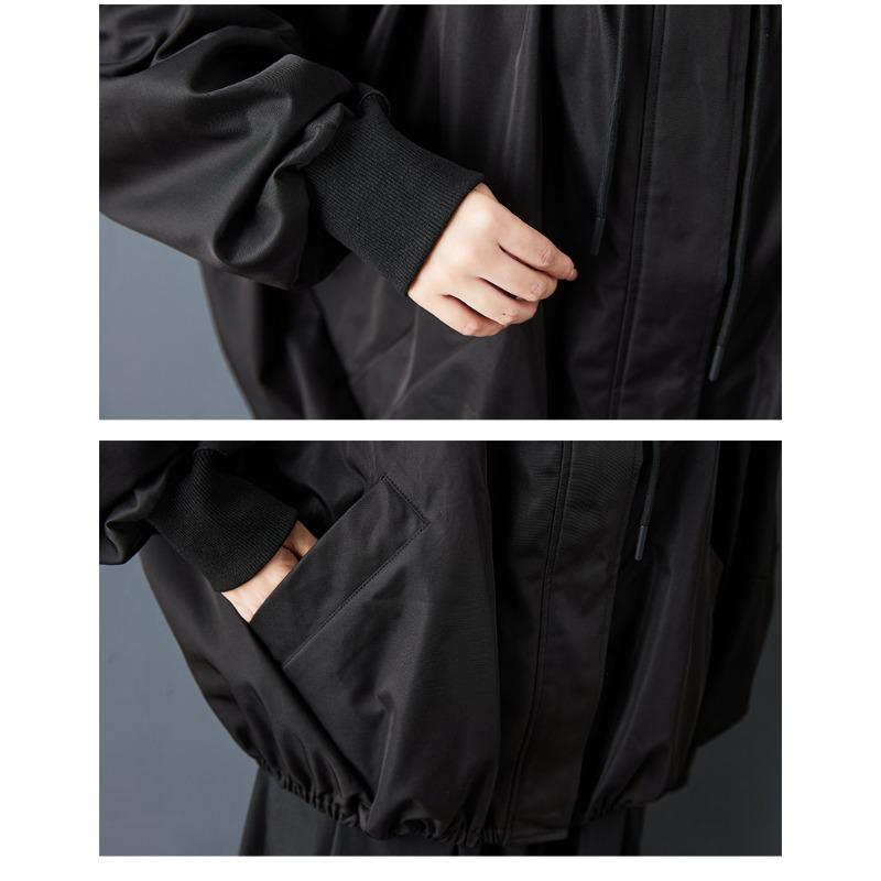 DIMANAF Plus Size Autumn Winter Women Coat Long Sleeve Jackets Casual Loose Outerwear Black Zipper Trench Coat